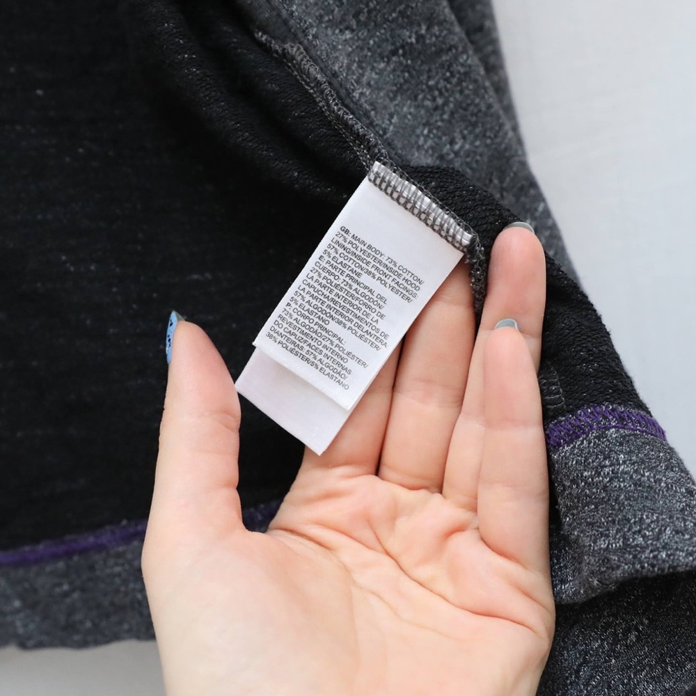 The North Face Spell Out Hooded Open Front Cardigan Sweater Gray XL cotton hike - Picture 8 of 11